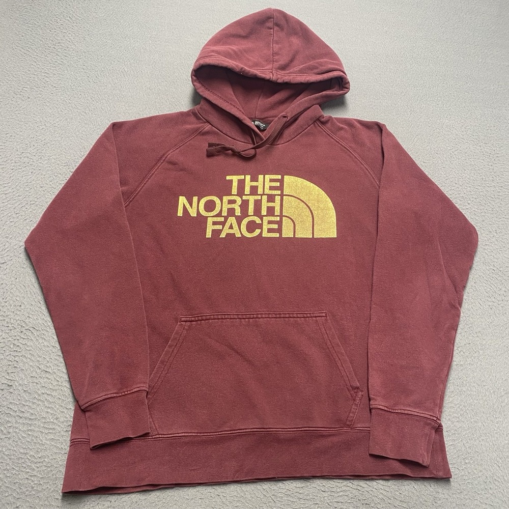 The North Face Hoodie Womens Medium Red Pullover Fleece Logo Kangaroo Pocket